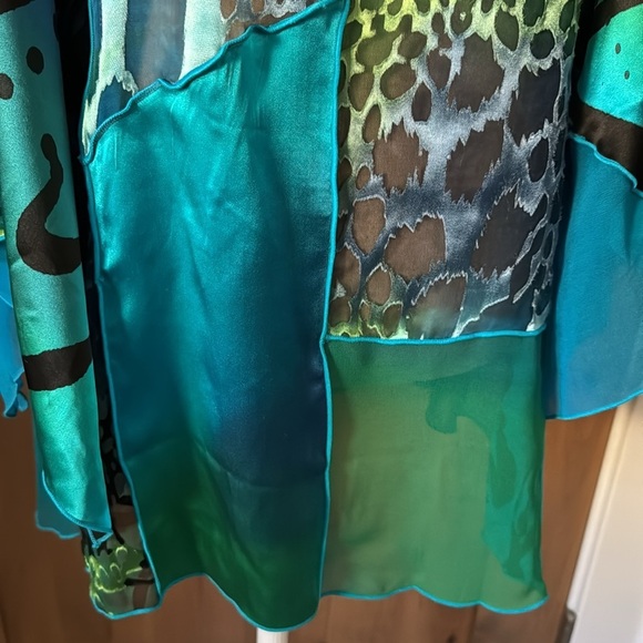 Drapers & Damon's Silk/Rayon Open Front Kimono Jacket Womens 1X Sheer Patchwork - Picture 5 of 6